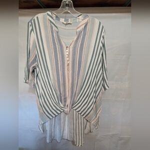 💰4 for 15💰 Entro Multicolor Striped Blouse with Front Twist